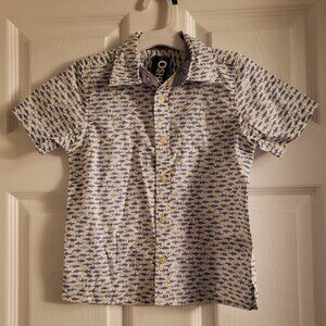 OshKosh B'gosh Shark Printed White Blue Toddler Boys 4T Button Down Shirt Animal